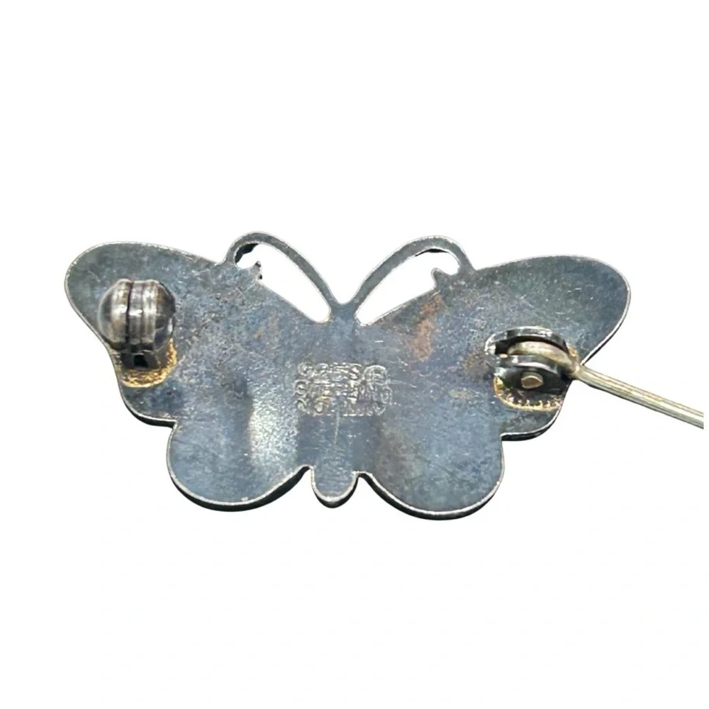 Vintage Yellow Enamel Butterfly Brooch – Sterling Silver Norway 925S - Picture 2 of 3